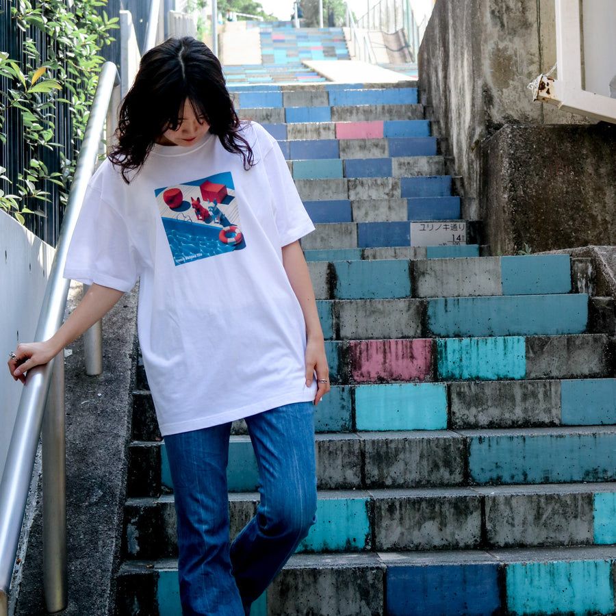 Block FB Swimmer Tshirt -White【夏のTシャツ祭り】